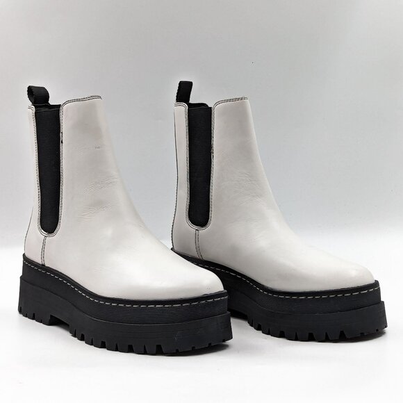 Marc Fisher Women Pauline Chelsea Retro Festival Platform White Leather Boots 9 - Picture 1 of 11